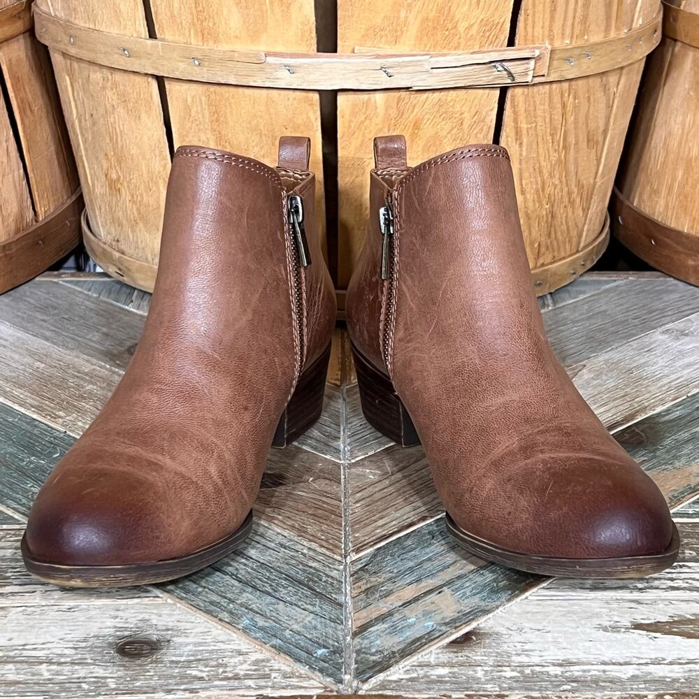 Lucky Brand Basel Tan Brown Leather Double Zip Ankle Boots Womens Size 7.5 - Picture 7 of 12